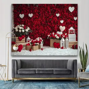 1pc Photography Backdrop Romantic Red Heart Theme High Definition Print Wrinkle Resistant Polyester Fabric Easy to Hang for Valentine's Day Party Wedding Anniversary Photo Booth Wall Decor Banner