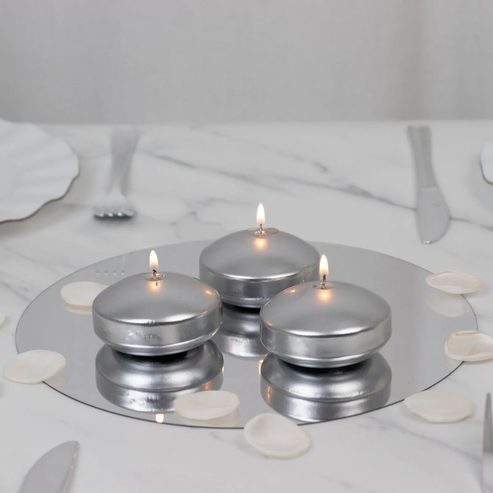 12-Pack 3" Silver Unscented Dripless Floating Wax Disc Candles for Home Decor Centerpieces