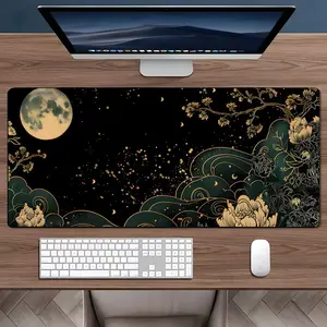 Chinese Style Botanical Plant Pattern Mouse Pad, Large Game Mouse Pad, Aesthetic Desktop Decoration Protective Pad, Non-slip Rubber Pad, Desktop Accessory