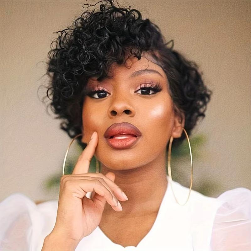 Cikana Hair Pixie Cut Deep Curly Human Hair Wigs Short Bob Wigs Wave Transparent 13x4x1 T part lace closure Wigs For Woman Brazilian 150%