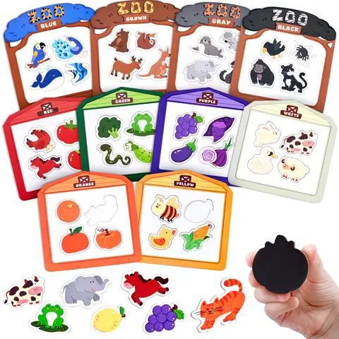 JoyCat 50Pcs Large Unisex Non-Toxic Rectangle Animal-Themed Wooden Fridge Magnets Set - Firm Basswood Core, 2.8"x2.4"x0.14", Toddler Early Education Toys for 4-12 Years Children's Color ID Practice, Refrigerator Decorating Magnets