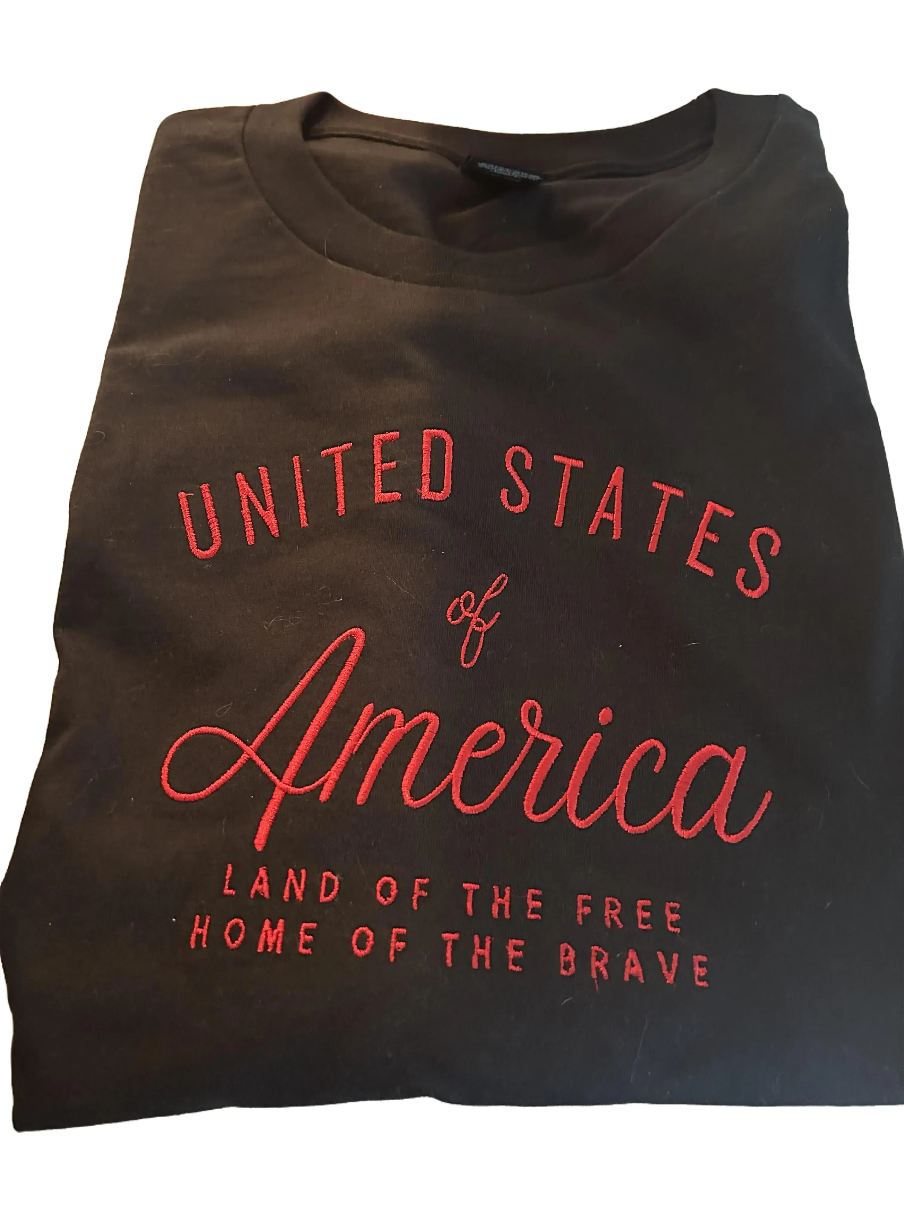 EMBRIOIDERED UNISEX XL UNITED STATES OF AMERICA TSHIRT BLACK