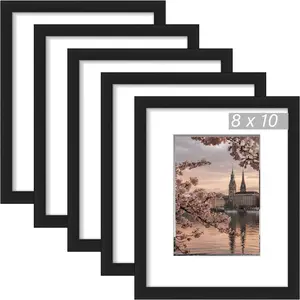 Picture Frames 8 x 10 Set of 5 Display Pictures 5x7 with Mat or 8x10 Without Mat, Wall Gallery Photo Frames Home Decor Wall Hanging Mothers Day Gift Lightweight Plastic modern photoframe