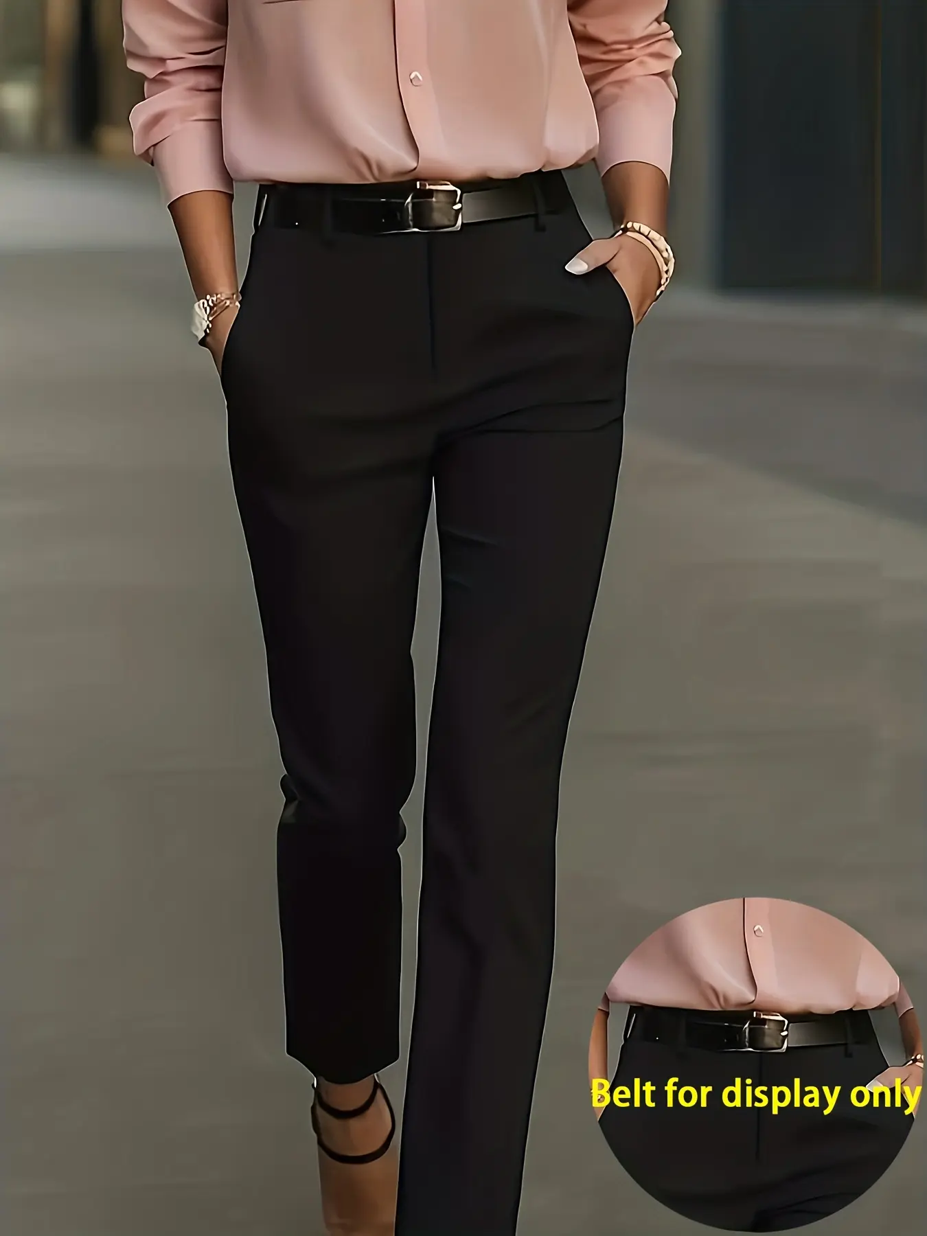 Women's Solid Color Commuter Slim Fit High Waist Straight Leg Pants, Slant Pocket Design, Casual Business Suit Pants, Soft Comfortable Fabric, Fitted, Basic, Bottom, Business Casual Bottoms