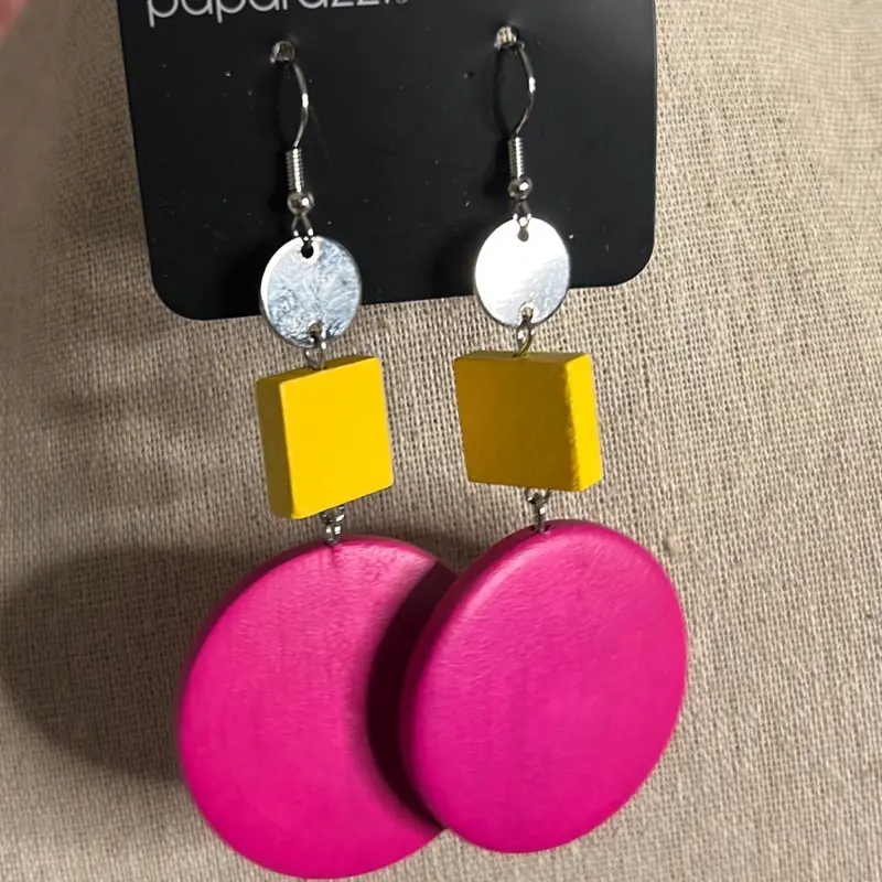 Paparazzi Modern Earrings with Yellow and Pink Accents