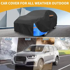 Waterproof All-Weather Universal Car Cover with Right Side Zipper, 210D-PU Black Blue Fits for Wagon 190" to 198" Length