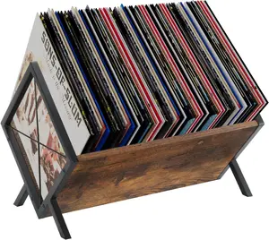 Vinyl Record Holder, 80-100 LP Storage Rack, Quick Assembly, Display, Retro Style Organizer for Magazine, Book, Files, Albums Gift