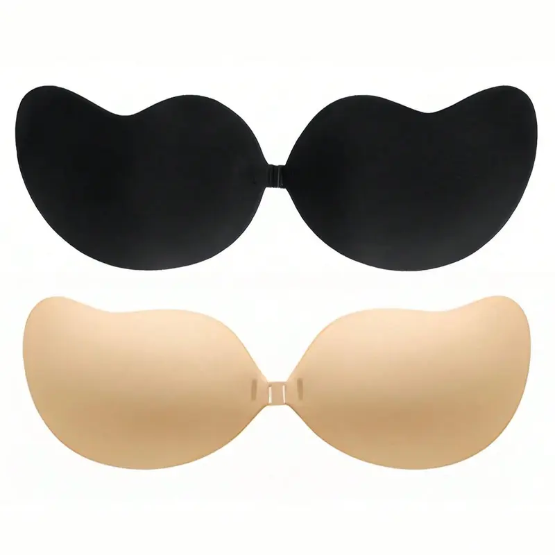 2 Counts Invisible Push-Up Strapless Bandeau Bra, Seamless Front-Closure Silicone Underwear for Women, Apricot Color