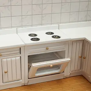 Charming 1/12 Scale Miniature Kitchen Set 4 Piece Handmade Gift Wooden Cabinet Sink Countertop Mini Cooking Station Perfect Halloween Christmas Easter Thanksgiving Home Decor Collectible Gift