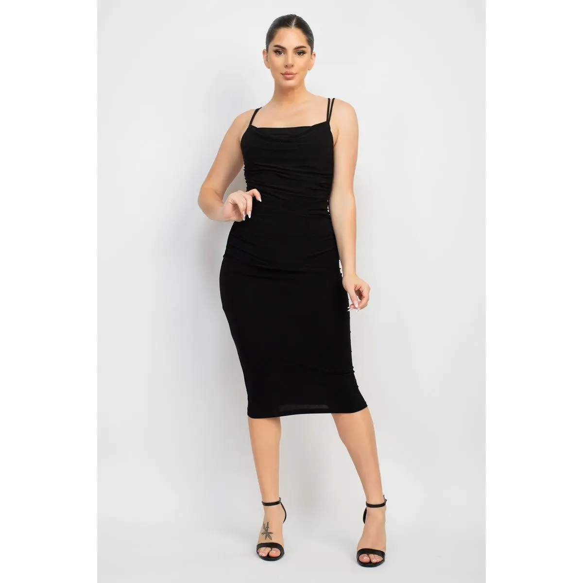 Cowl Neck Double Strap Midi Dress