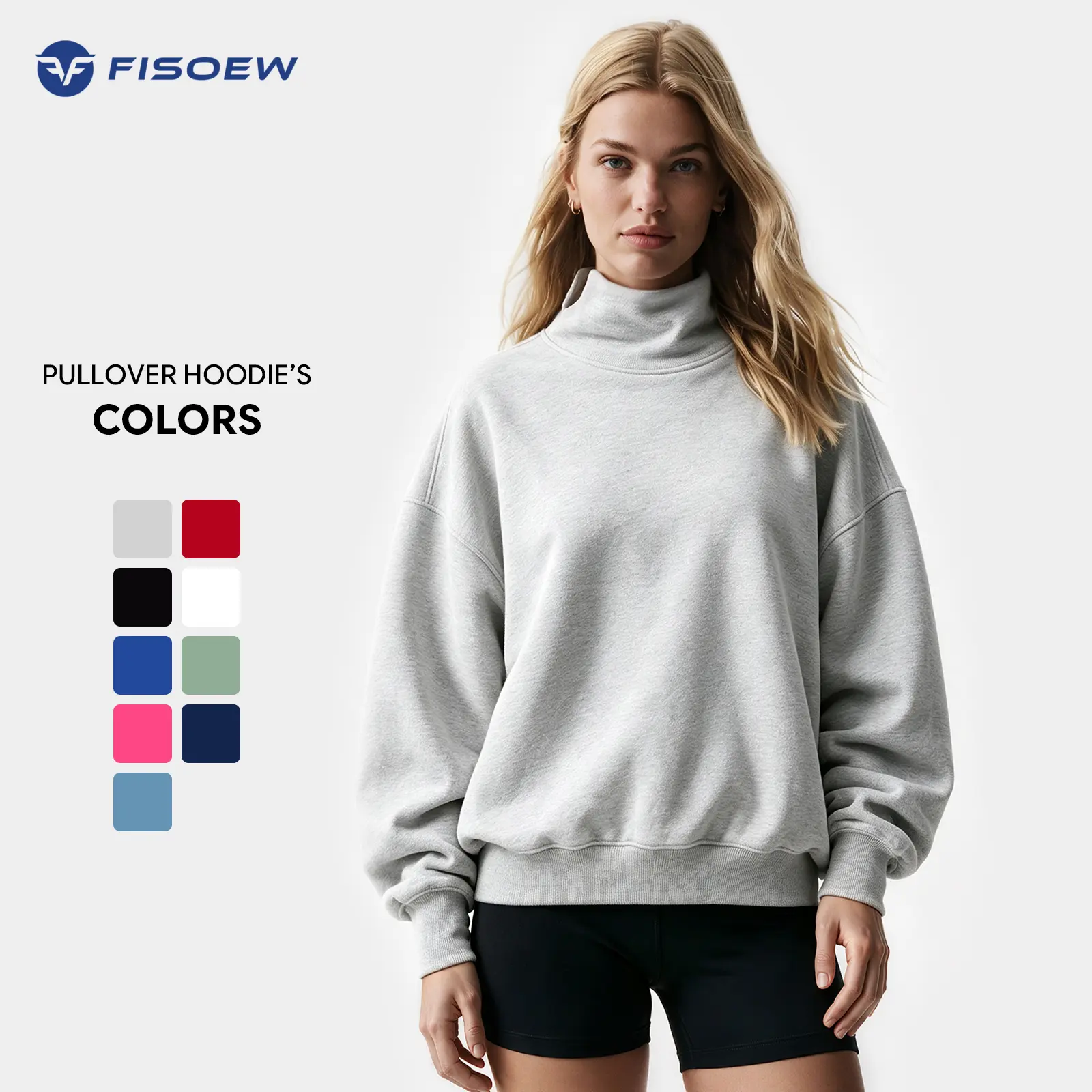 FISOEW 2026 Women's Oversized High Neck Long Sleeve Pullover Hoodie, Basic Women's Fashion Streetwear Clothing, Casual Fall Freshness Grey Bistro Ditch Masked Graphic Top Sweatshirt