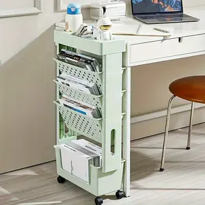 5-Tier Mobile Bookshelf, Rolling Book Cart with Wheels, Freestanding Storage Organizer for Office, Study, Classroom, and Living Room