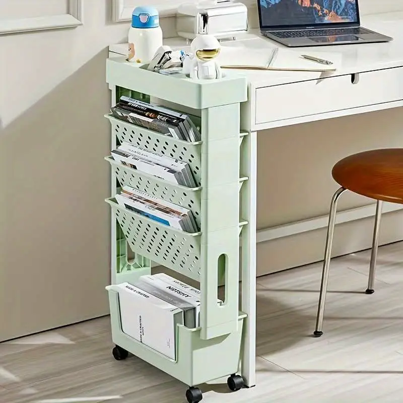5-Tier Mobile Bookshelf, Rolling Book Cart with Wheels, Freestanding Storage Organizer for Office, Study, Classroom, and Living Room