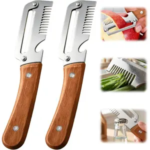 2026 Upgrade Vegetable Peeler With Wooden Handle, Stainless Steel Wide Blade Potato and Carrot Peeler, 3-in-1 Veggie Peeler With Scallion Shredder and Bottle Opener for Kitchen, Camping and Travel