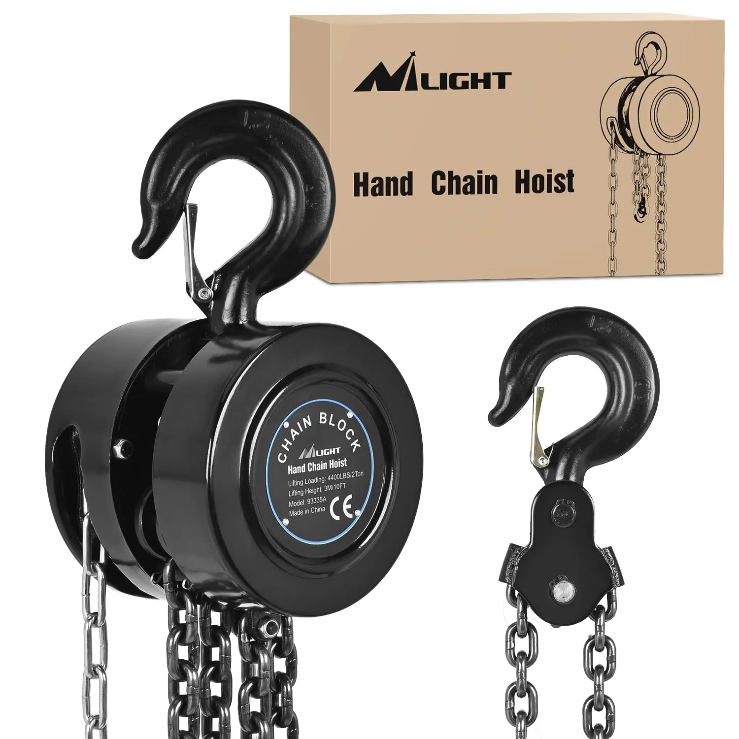 Nilight Manual Chain Hoist with Upgrade G70 Galvanized Chain 2 Ton 4400 lbs Capacity 10 ft Lifting Height with 2 Hooks Heavy Duty Pulley Hoist for Garage Warehouse Automotive Machinery