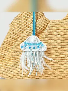 Blue Jellyfish Beaded Embroidery Bag Charm, Boho Style Plain Pattern, Versatile Accessory for Straw Bags, All-Season Fashion