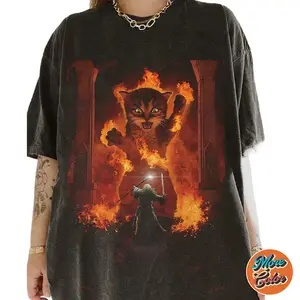 Cats You Shall Not Pass Fire Flames Gandalf Catdalf Frodo Lord of the Rings Movie Fan T-shirt, Movie Sweatshirt, Cotton Unisex T-shirt, Crew Neck, Size S- 3XL, Menswear Top, Womenswear Top Underwear Streetwear