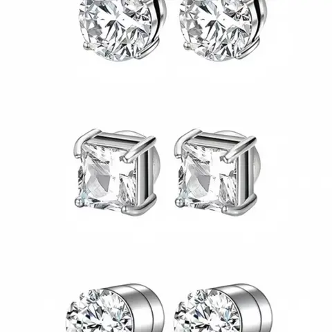 3 Pairs Stainless Steel Round Square Zircon Magnetic Ear Cuffs, Fashion Unisex Non-Piercing Tragus Studs, Jewelry Set for Men and Women, Zircon Stud Earrings, Non Pierced Earrings, Stud Earring Sets