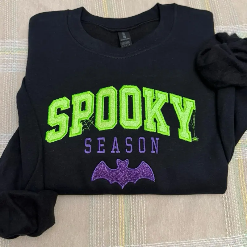 Glitter appliqué Spooky season Halloween embroidered sweatshirt