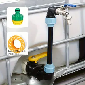 IBC Tote Tank Adapter Kit with PE pipe fittings, elbow connectors, hose tap adapters and threaded sealing strips for aquariums, bathtubs, pools, garden barrels-Metal
