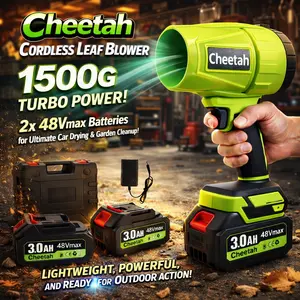Cheetah Cordless Leaf Blower with Dual 48V Batteries, 1500G Turbo Airflow for Car Drying, Yard Cleanup, Patio Leaves & Dust Removal, Lightweight Handheld Design