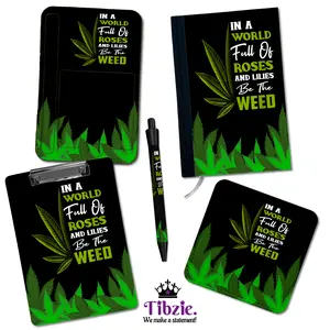 Creative Lift Collection – Cute Minimalist Cannabis‑Inspired Stationery Gift Set | Fabric Journal, PU Leather Clipboard, Sticky Note Holder, Ballpoint Pen & Coaster | Aesthetic 420 Creative Box by Tibzie