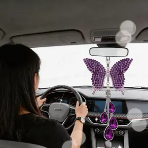 Cute Car Mirror Decoration Pendant, Rhinestone Butterfly Rearview Mirror Ornament, Multi-Color Options, Adorable Car Accessories