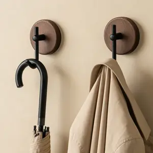 Wooden Base No-Drill Adhesive Wall Hook, Easy Installation, Durable Wooden Material, Perfect for Home Organization, Versatile Use