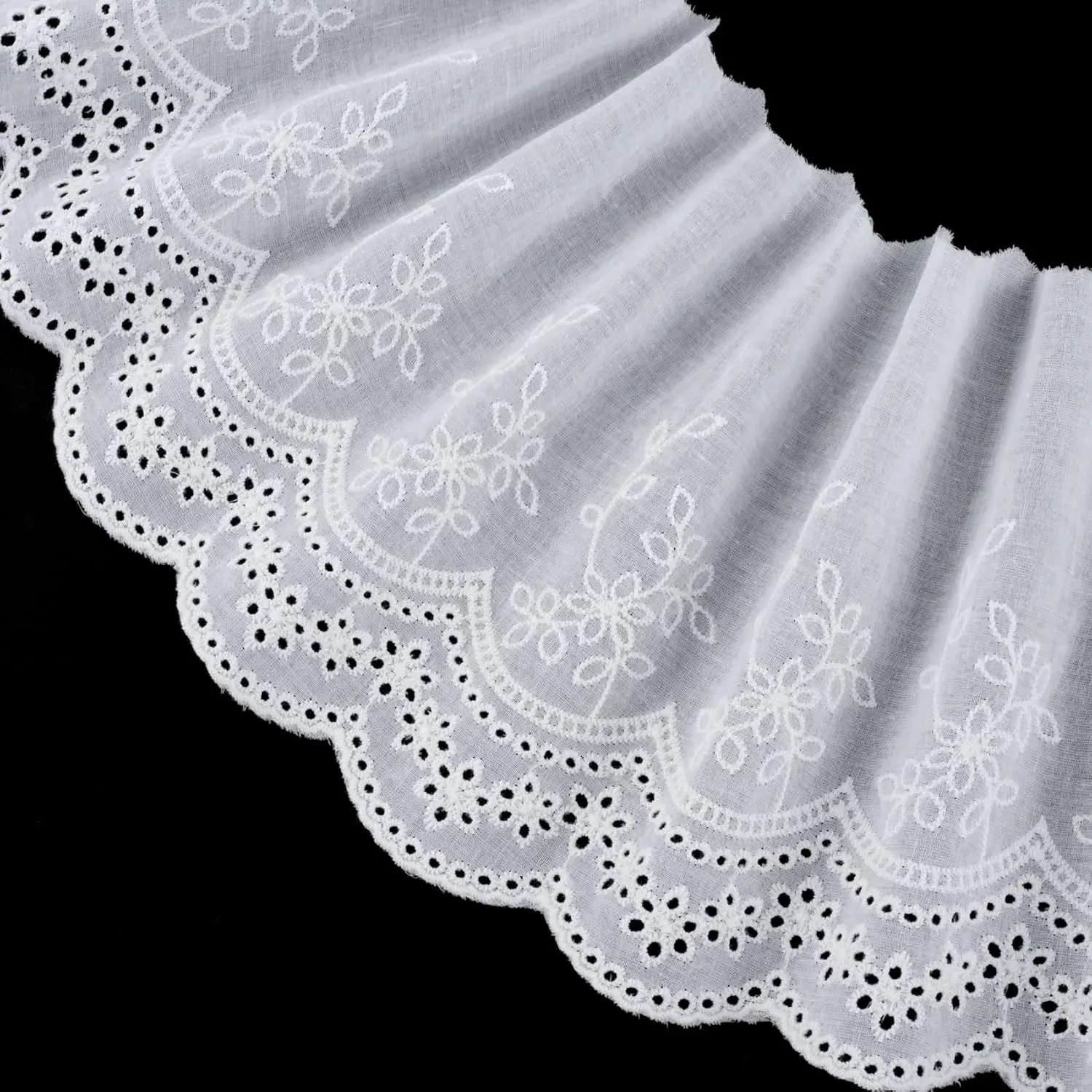 5 Yards Cotton Eyelet Lace Trim, White Cotton Floral Lace Trim Embroidery Scalloped Laces Trim for Sewing Dresses, Baby Clothes, Bag, Pets Clothes (7.87inch Wide)