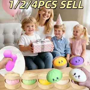 1/2/4PCS Dumplings Toy Cute Dumplings Squishiest With Steamer Box Stress & Anxiety Toys For Kids & Adults Non Prospector Adults Birthday Gifts For ADHD Autism for Friend, Anxiety Relief Big Bun Toy Stress Relieving Soft Simulation Fake Pinching Stress Re