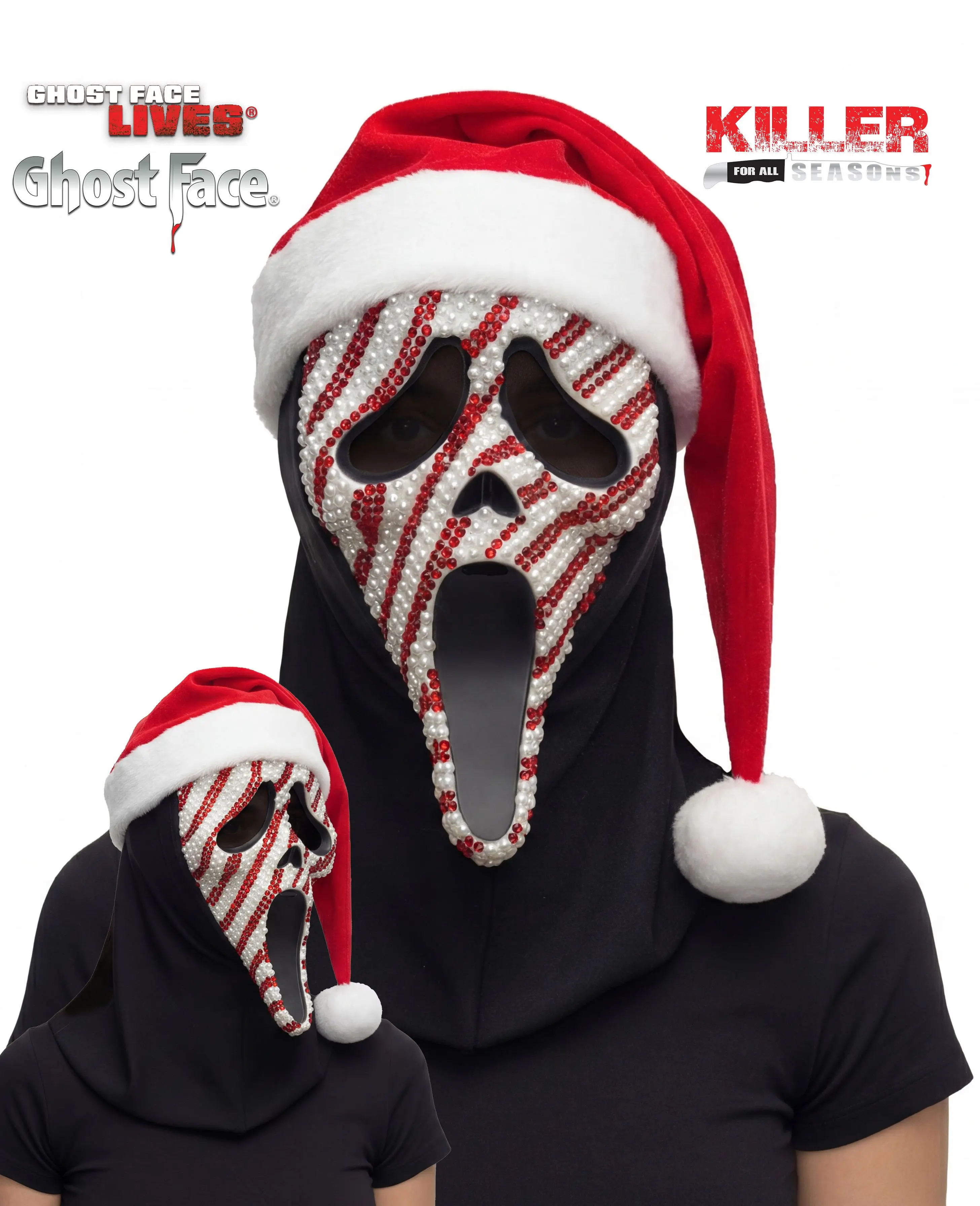 Fun World Creepy Christmas Ghost Face Bling Candy Cane Mask