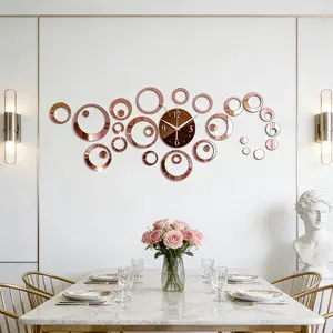 48PC Rose Gold Openwork Round Acrylic Mirror Wall Sticker, Suitable for Home Decor Living Room Bathroom Bedroom Background Wall Decor, Home Decor Molding, DIY Removable Wall Sticker