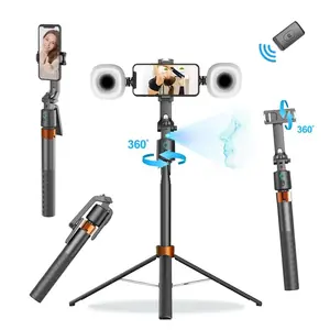 Smart Face Tracking Selfie Stick, Rechargeable 360° Auto Track Phone Stand, with 2 Flashlights, Tripod Light, for Vlog and Live Streaming