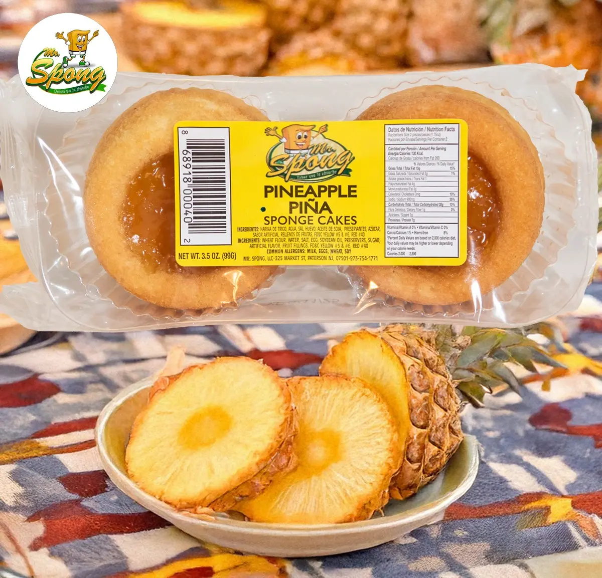 Mr. Spong Pineapple Sponge Cakes - Sweet Snack Featuring Pineapple filling, indulge in the Joy of Pineapple Goodness!