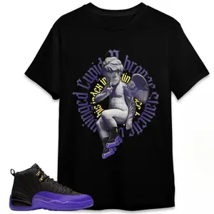 Sneaker Seated Cupid Unisex Tees Jordan 12 Field Purple Shirt to match Sneaker, Outfit Birthday Gift, Outfit Back to School Jordan Shirt