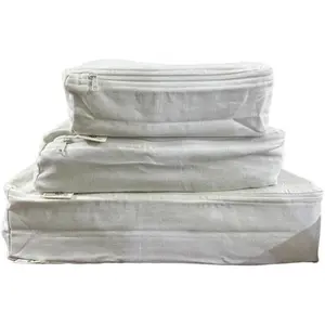 Canvas Packing Cubes, Travel Cubes, Clothing Storage, Luggage Suitcase Organizer, Shoes Travel Bag, Packing Cubes for Travel, Travel Gift (Set of 3 (1 Small, 1 Medium, 1 Large ), Off-White)