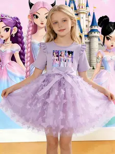 K-Pop Girl Group Fashion Dreamy Butterfly Princess Dress, Castle Princess Butterfly Lace Dress, Summer Short Sleeve Waist Cinching