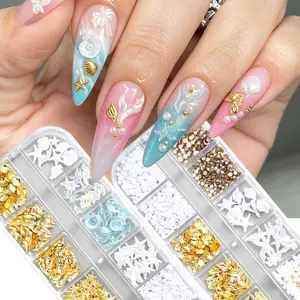 3D Summer Beach Nail Art Set, Rivets, Ocean Shells, Starfish, Mermaid Tail, Coconut Tree, Pearl & Gem Pendants, Y2K Kawaii Style