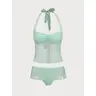 SAMIOL Women's 2-Piece Floral Halter Tankini Set - Slimming Gathered Elastic Waist Flounce Swimwear, Cut Out Lace Detail, Scoop Neck Sleeveless Top, Tie Closure, Modest High Waist Bottom, Curvy Beach Ootd Bathing Suit