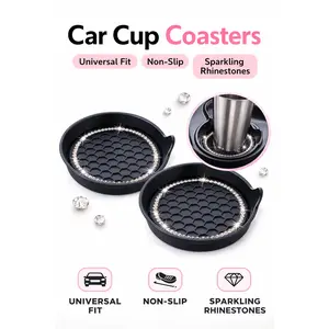 Non-Slip Car Cup Holders, Universal Bling Rhinestone Coasters for Cars, Durable Drink Protection, 2-Pack, Black