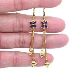 Blue flower with hearts gold plated earrings