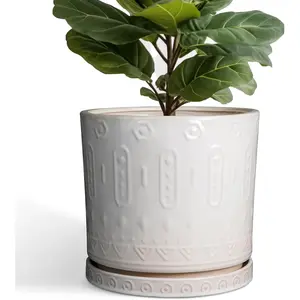 Ceramic Pots for  12 Inch - Large Ceramic Planters for Indoor  Outdoor Modern Flower Pot with Drainage Holes and Saucer for Office Garden Patio White