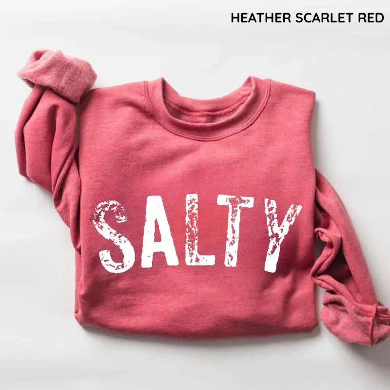 Salty Sweatshirt, Retro Summer Beach Crewneck, Women’s Favorite Graphic Sweatshirt, Casual Coastal Style, Trendy Everyday Outfit for Women
