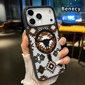 Magnetic Phone Case Supports Wireless Charging Case for iPhone 17 16  Pro Max Plus 15 14 13 12 11 Air E Retro Western Cowboy Pattern Non-Yellowing Shockproof Clear Slim Protective Softcase Transparent Acrylic Cover