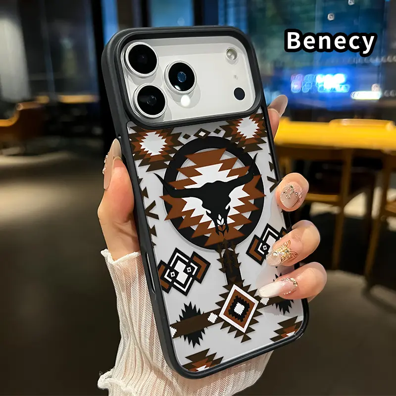 Magnetic Phone Case Supports Wireless Charging Case for iPhone 17 16  Pro Max Plus 15 14 13 12 11 Air E Retro Western Cowboy Pattern Non-Yellowing Shockproof Clear Slim Protective Softcase Transparent Acrylic Cover