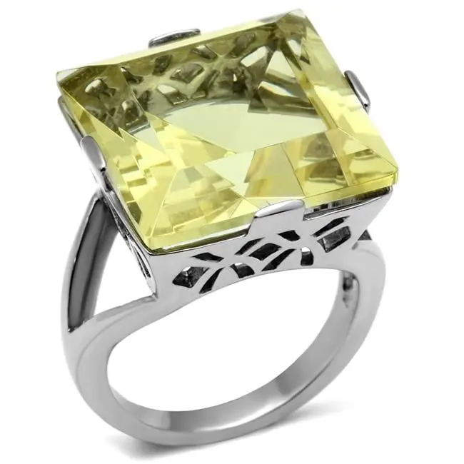 Women High Polished Stainless Steel Ring with Top Grade Crystal in Citrine Yellow - Size 6