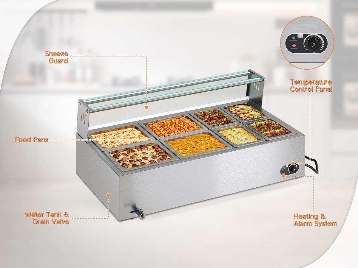 [Spring Sale] AMERLIFE 4/8/12-Pan  48/72/96QT Commercial Food Warmer, 1200/1500/1800W Stainless Steel Steam Table with Top Shelf, Lids, Food Tongs, Undershelf, Wheels, 110V Temp Control for Catering
