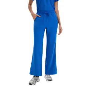 VECARDI Royal Blue High Waisted Flare Scrub Pants for Women - Stretchy, Soft & Functional Medical Workwear with Pockets