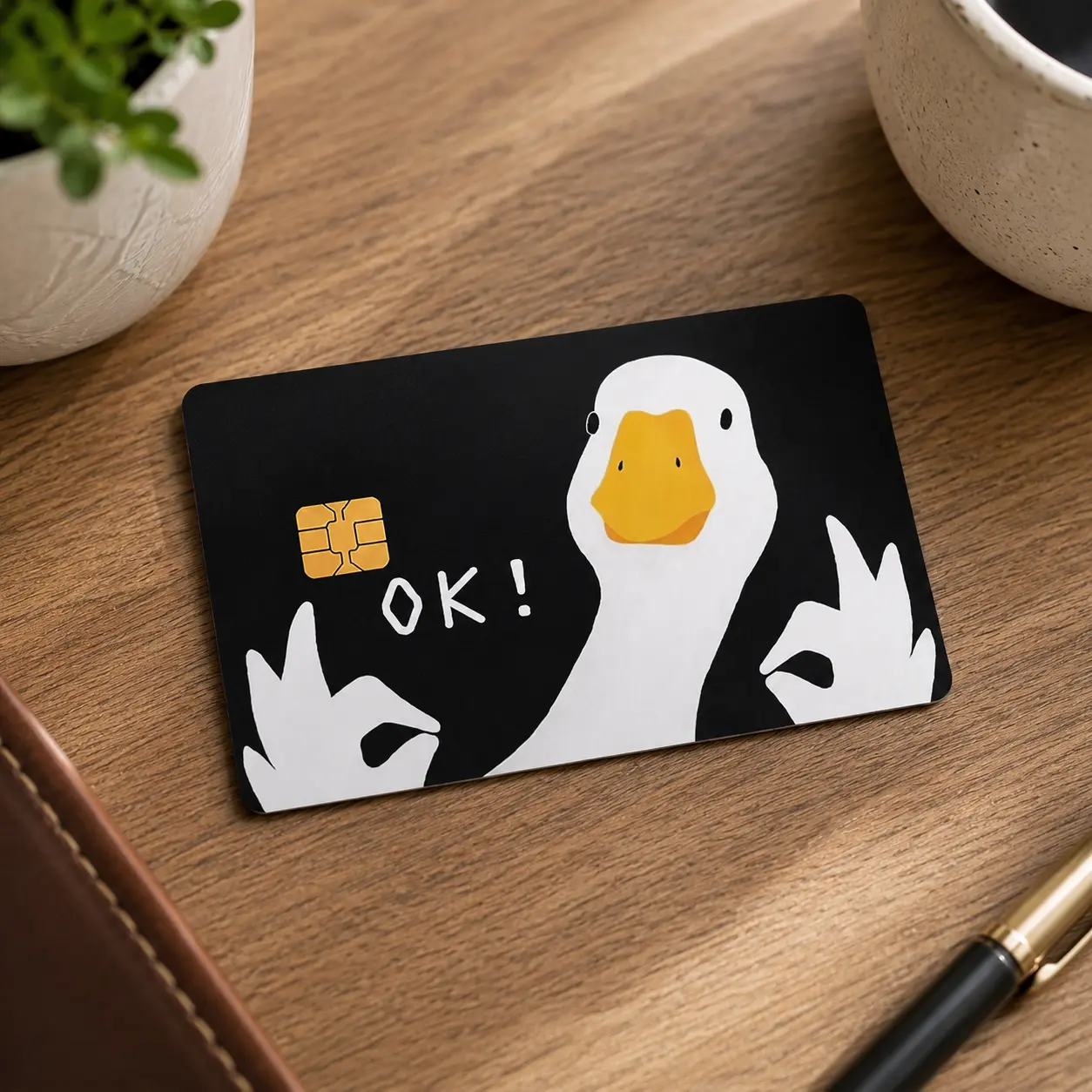 (2pcs per pack) Funny Goose Card Skin Sticker, Cute Duck Meme Card Skin Wrap, Black Animal Vinyl Card Cover, Humorous Wallet Accessory Gift for Goose Lovers