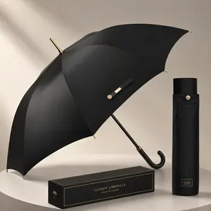 Black Windproof Umbrella – Waterproof Travel Umbrella with Storage Case